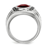 White Night Sterling Silver Black Rhodium-plated Garnet and Diamond Oval Men's Ring